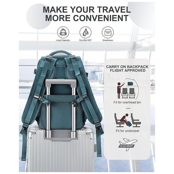 Travel Backpack Carry On for Women Man Gym Backpack with Laptop Peacock Blue - Picture 5 of 7